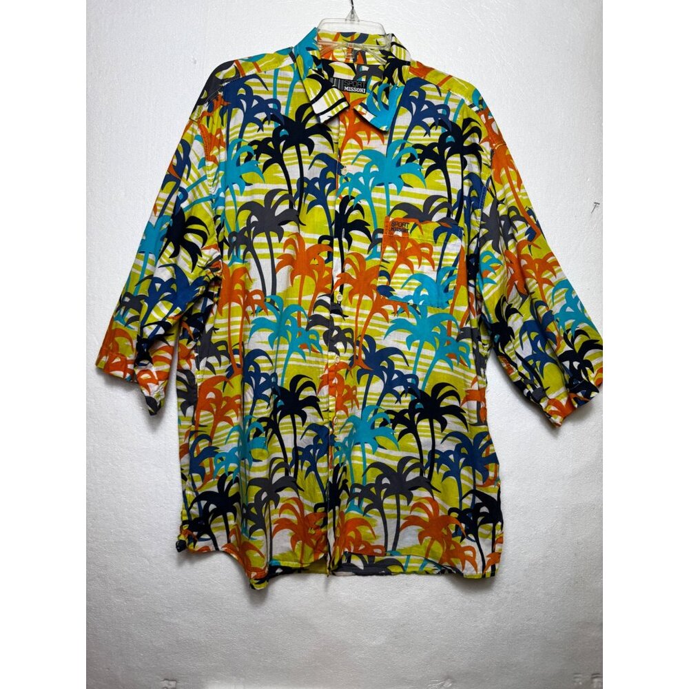 Mens Missoni Sport Hawaiian Shirt XL 100% Cotton‎ Palm Tree Print Italy beach